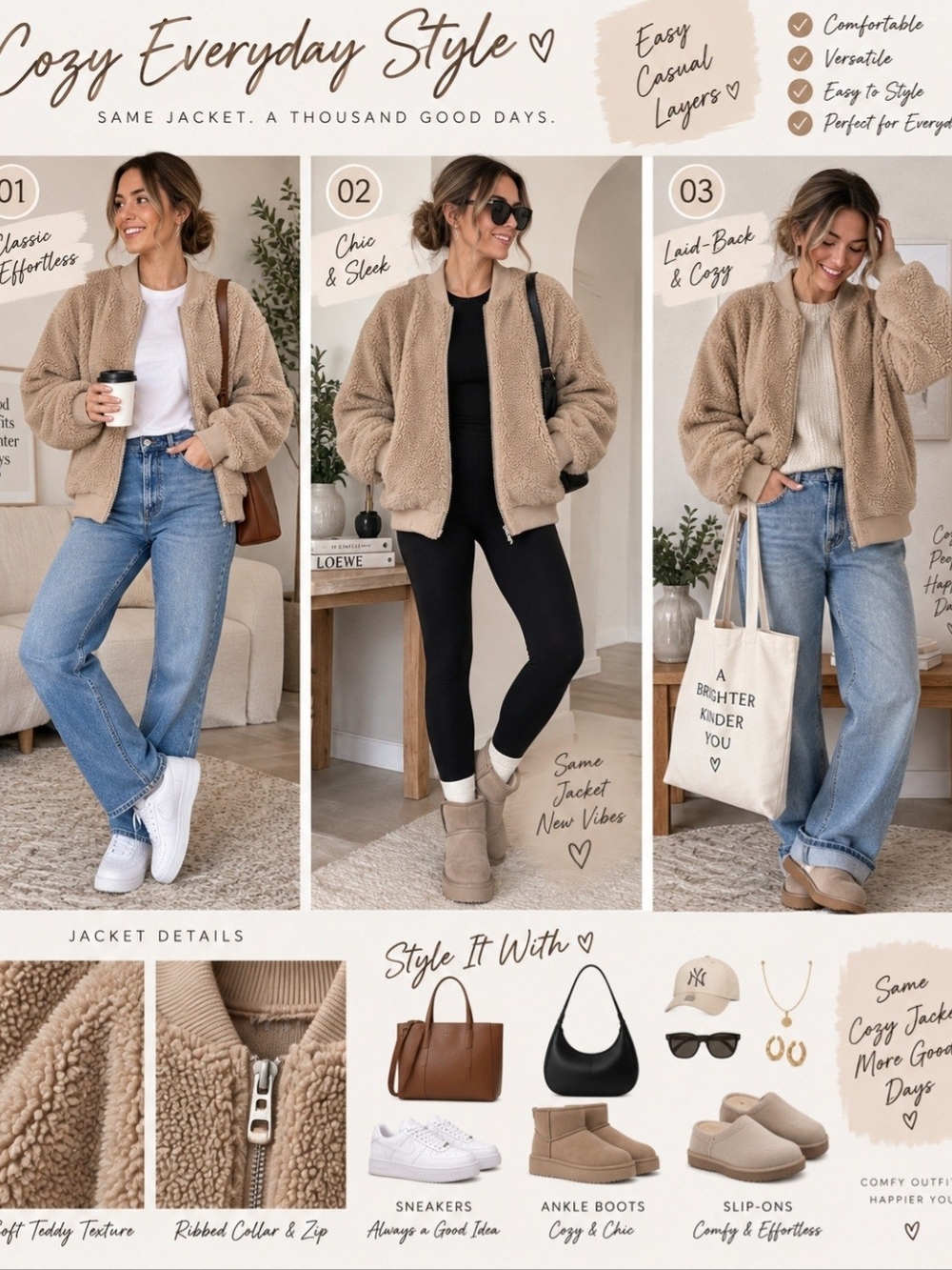 Fabletics Teddy Zip-Up Jacket in Beige
